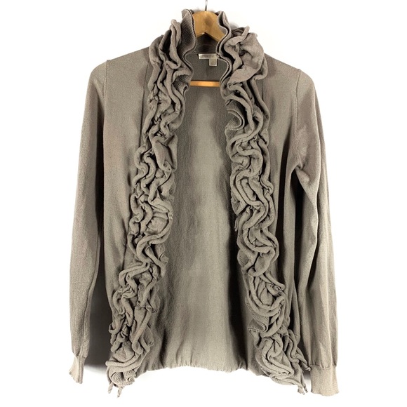 Prince of Thieves Sweaters - Taupe Ruffled Dressy Boho Open Cardigan Sweater